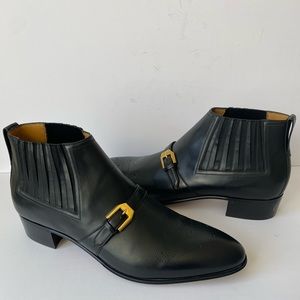 GUCCI MEN`S BLACK LEATHER WITH G BROGUE ANKLE BOOTS